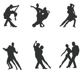 Set of Silhouette Dancing Couple