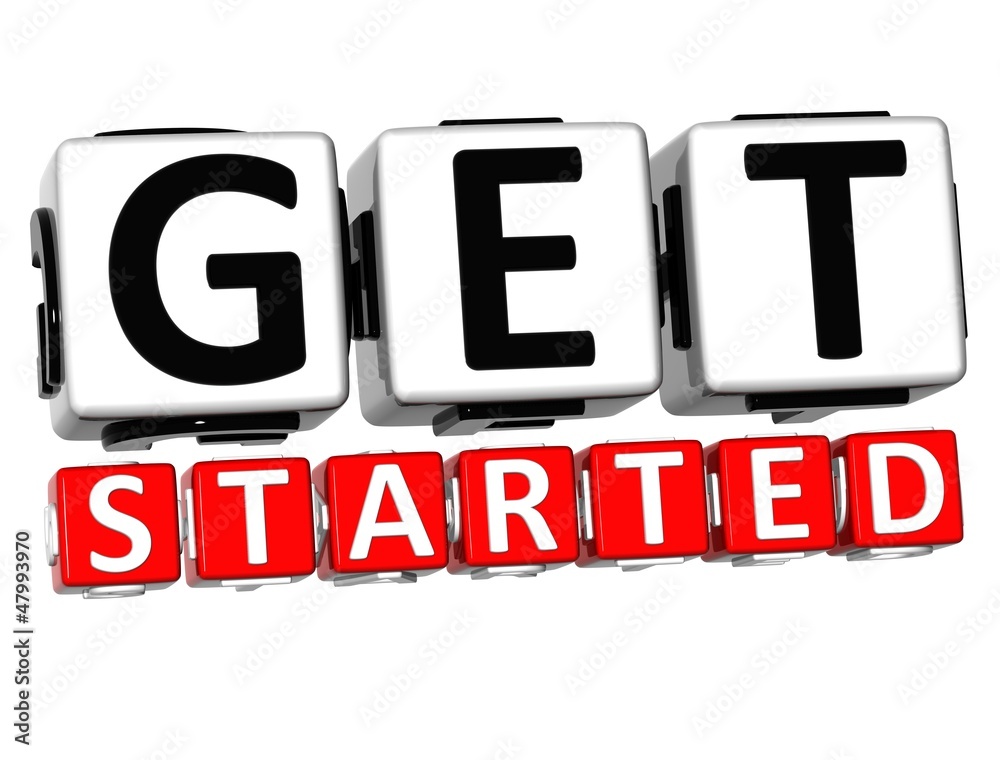 Poster 3d get started button click here block text