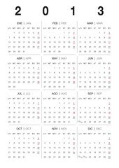 Calendar 2013 spanish english