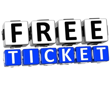 3D Free Ticket Button Click Here Block Text