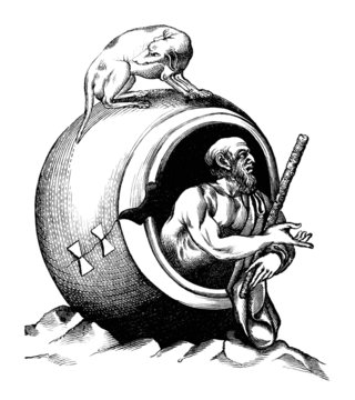Antique Greece : Diogenes - Diogene dans son tonneau
