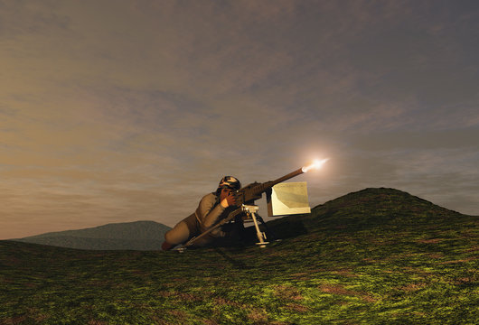 Soldado disparando una ametralladora
