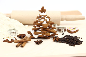 Christmas tree  made of gingerbread on a pastry