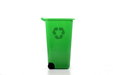 Empty green plastic recycle bin isolated