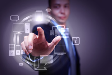 hand pushing on a touch screen