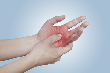 Acute pain in a woman hand