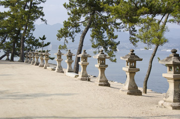 Row of stone lanterns in Japan