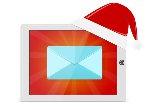 Bright Pad With Santa Hat And Mail. Like Ipade Pc