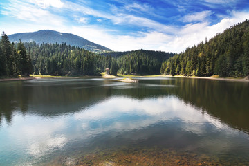 Beautiful mountain lake in Carpathians, Landscape Sinevir.