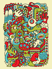 Hipster Doodle Monster Collage Background