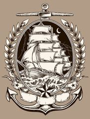 Tattoo Style Pirate Ship In Crest