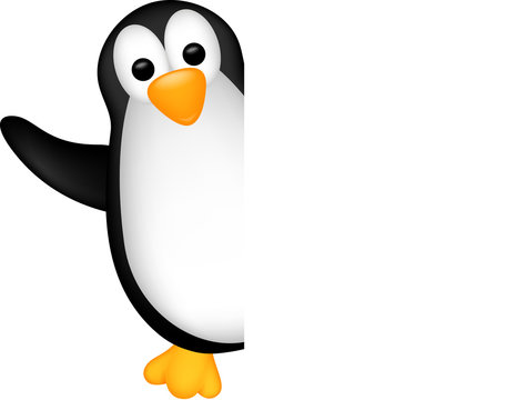 penguin cartoon with blank sign