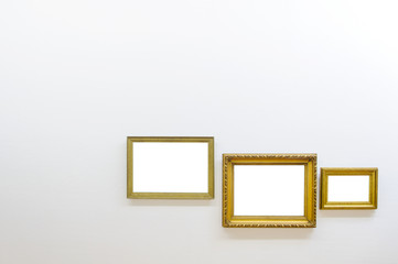 Empty frames in art gallery room