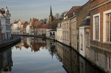 Buildings On Canal In Bruges (Brugge), Belgium