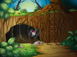 Photo sur Plexiglas Animaux de la forêt Une grotte et un drapeau pirate