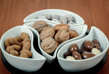 almonds in chocolate and walnuts