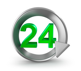 Open and working 24 hours. Isolated on white.