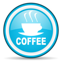 coffee blue glossy icon on white background