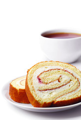 Cakes and cup of tea closeup