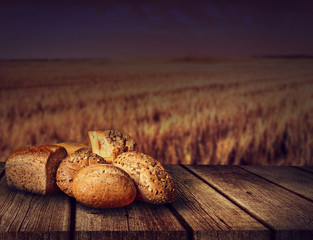 fresh bread on old wooden  table
