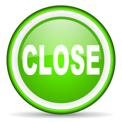 close green glossy icon on white background