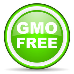 gmo free green glossy icon on white background
