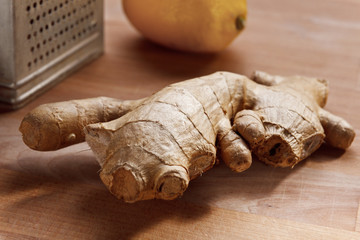 Fresh ginger on the table
