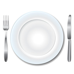 Plate, knife and fork isolated - vector illustration