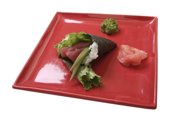 Hand rolled maguro sushi