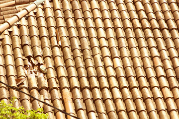 Background or texture symmetric with roof with hole in broken sh