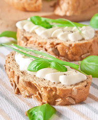 sandwich with cream cheese, basil and green garlic 