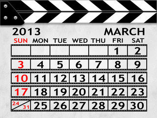 Calendar March 2013, Clapper board or slate style