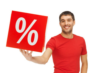 man with percent sign