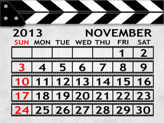 Calendar November 2013, Clapper board or slate style
