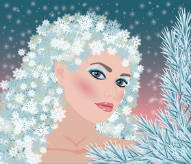 Winter girl seasons card, vector illustration