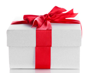 gift box with red ribbon, isolated on white