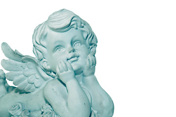 Cupid sculpture isolated on white background Right space for you