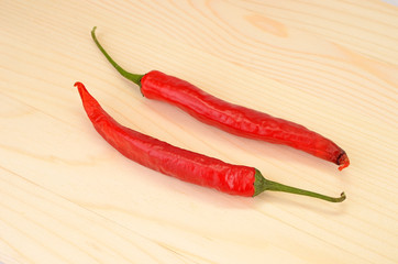 Red cayenne chili pepper on wooden background