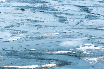 Frozen ice on a lake at winter