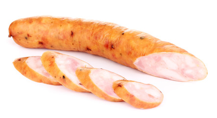 Tasty sausage isolated on white