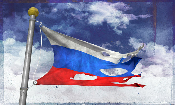 Tattered russian flag