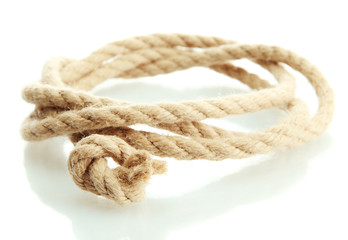 roll of rope with knot, isolated on white