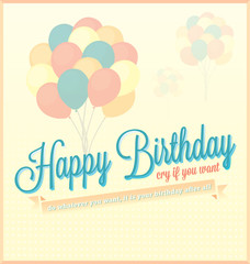 Vintage Happy Birthday Card or Background With Balloons