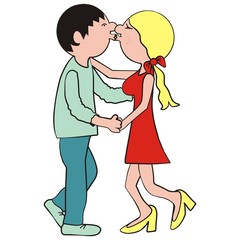 kiss, young pair, boy and girl, Valentine day, vector illustration