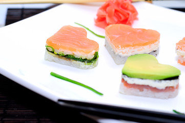 Sushi in the shape of a heart Valentine's day