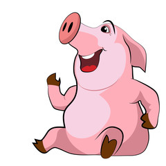 Happy smiling pig on a white background