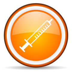 syringe orange glossy icon on white background