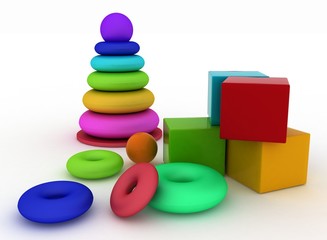 3d child's toys blocks and pyramid
