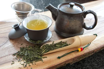 Crédence de cuisine en verre imprimé Theé Cup of green tea and accessories