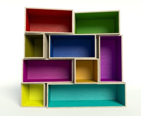 Fototapeta premium Open colorful wooden boxes on stack, background